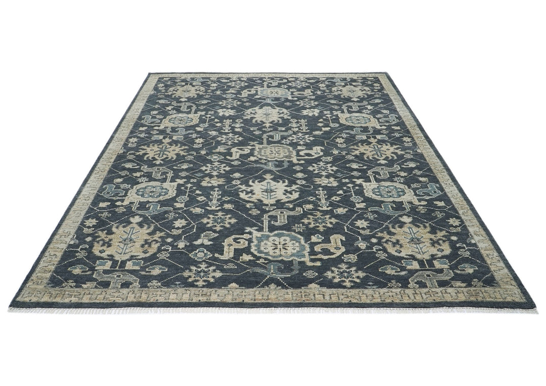 9x12 Blue, Slate, Beige Color Hand Knotted Oushak Wool Arts and Crafts Oriental Rug