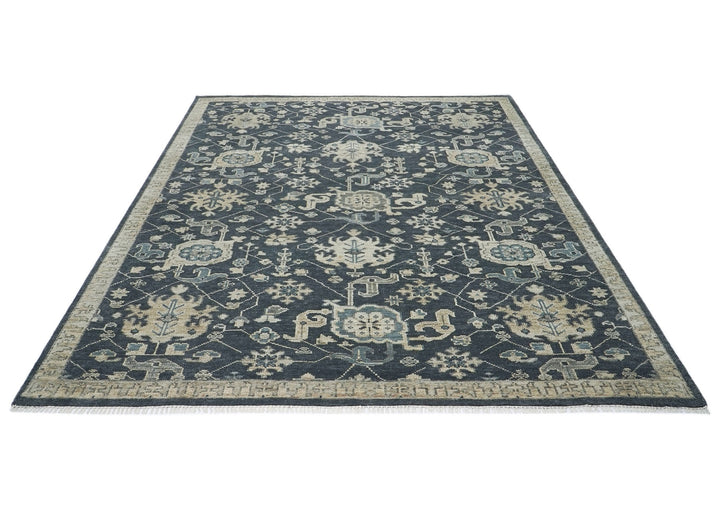 9x12 Blue, Slate, Beige Color Hand Knotted Oushak Wool Arts and Crafts Oriental Rug