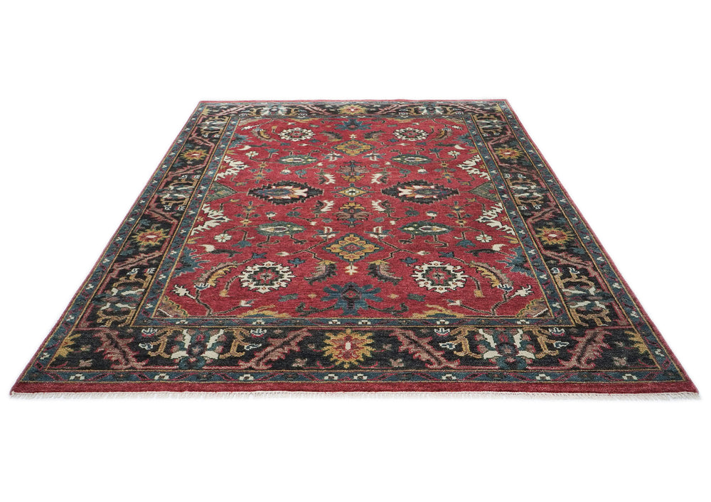 9x12 Coral, Teal, Ivory Color Hand Knotted Oushak Wool Arts and Crafts Oriental Rug