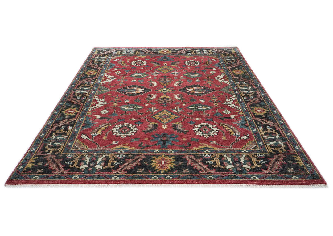 9x12 Coral, Teal, Ivory Color Hand Knotted Oushak Wool Arts and Crafts Oriental Rug