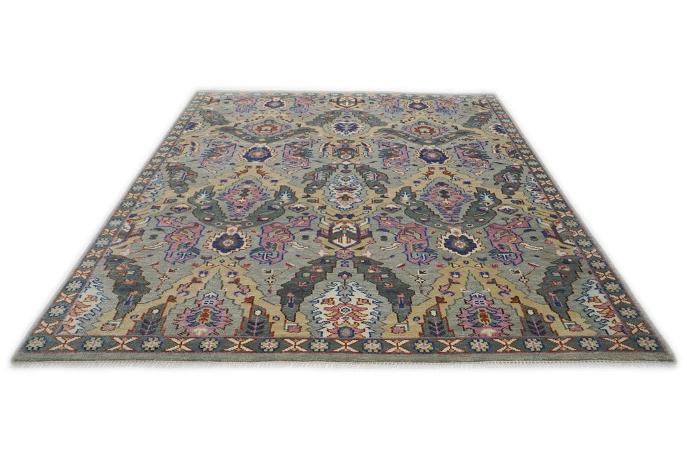 9x12 Gray, Tan, Rose Color Hand Knotted Oushak Wool  Oriental Rug
