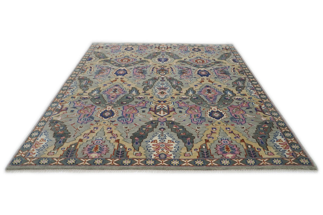 9x12 Gray, Tan, Rose Color Hand Knotted Oushak Wool  Oriental Rug
