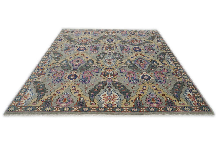 9x12 Gray, Tan, Rose Color Hand Knotted Oushak Wool  Oriental Rug