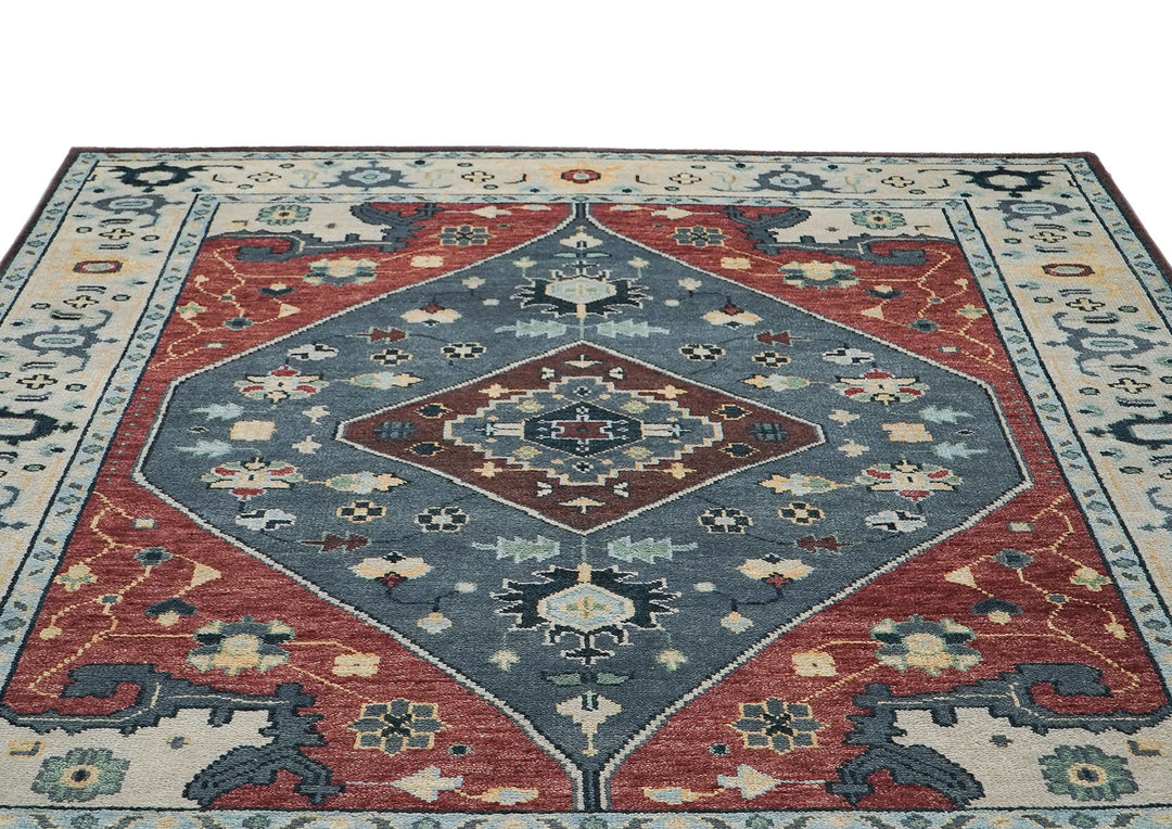 9x12 Blue, Rust, Brown Color Hand Knotted Oushak Wool Traditional Oriental Rug
