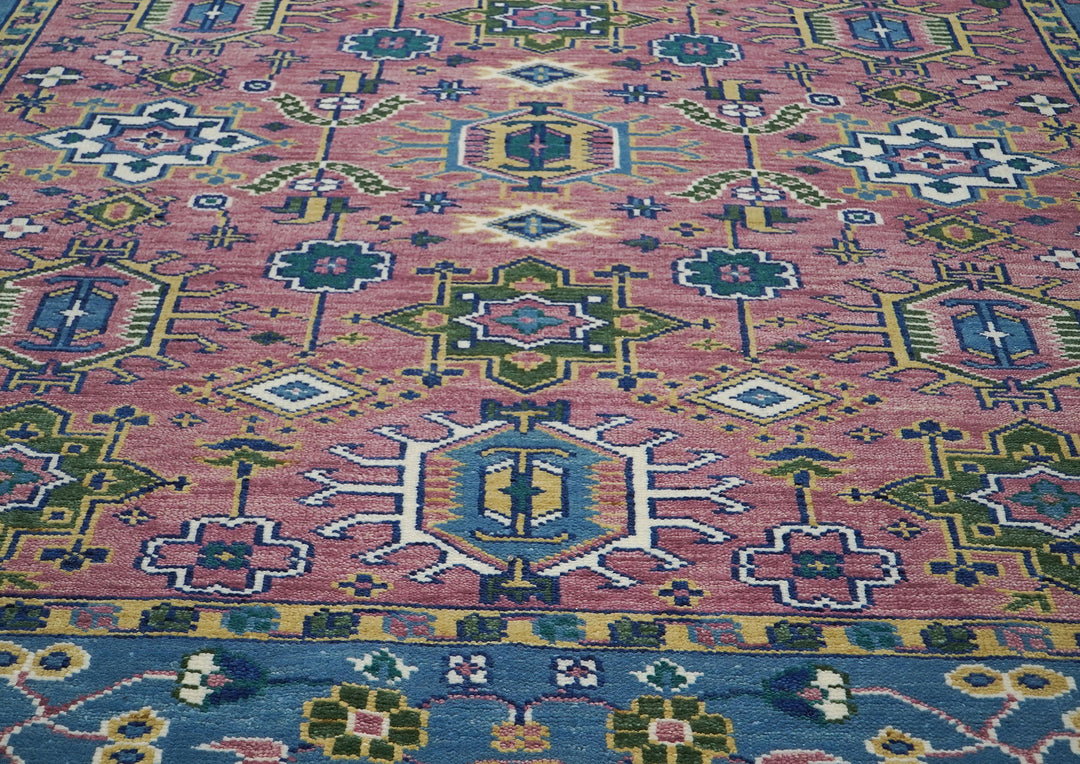 9x12 Pink, Blue, Ivory Color Hand Knotted Oushak Wool  Oriental Rug