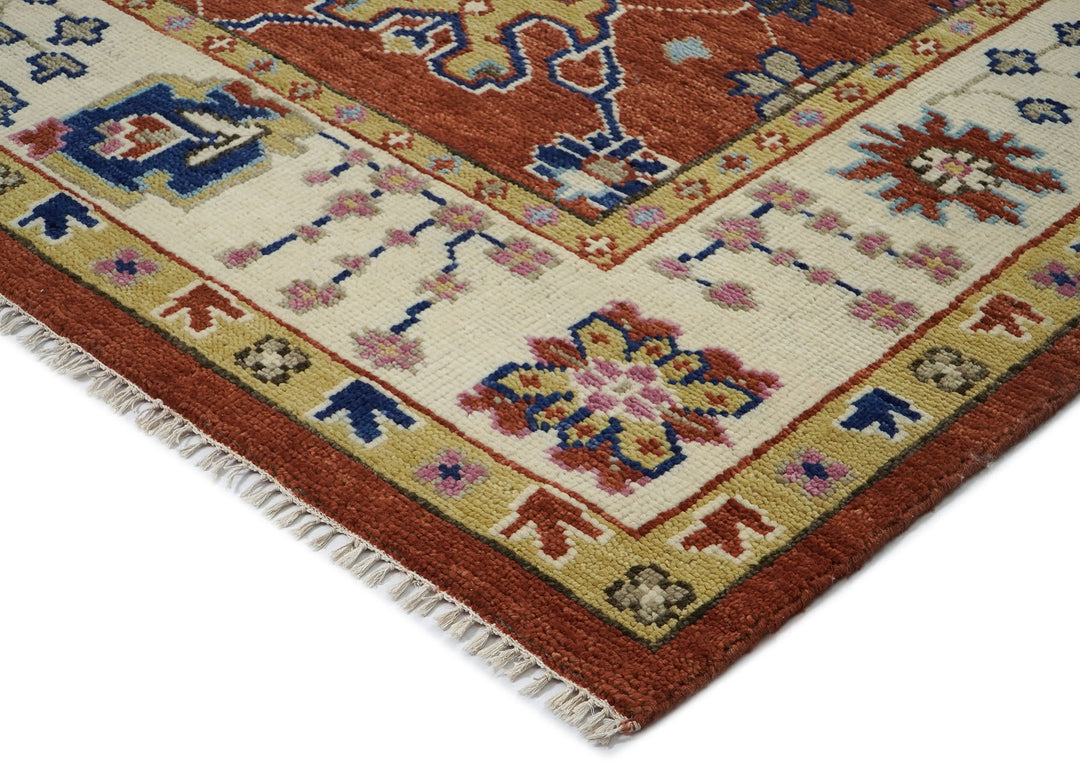 9x12 Burnt Orange, Beige, Tan Color Hand Knotted Oushak Wool Arts and Crafts Oriental Rug