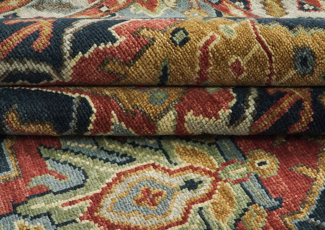 9x12 Blue, Burnt Orange, Gold Color Hand Knotted Oushak Wool  Oriental Rug