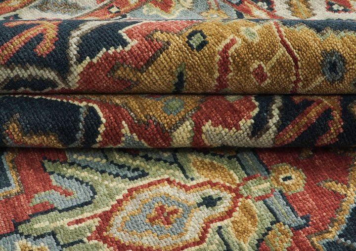 9x12 Blue, Burnt Orange, Gold Color Hand Knotted Oushak Wool  Oriental Rug