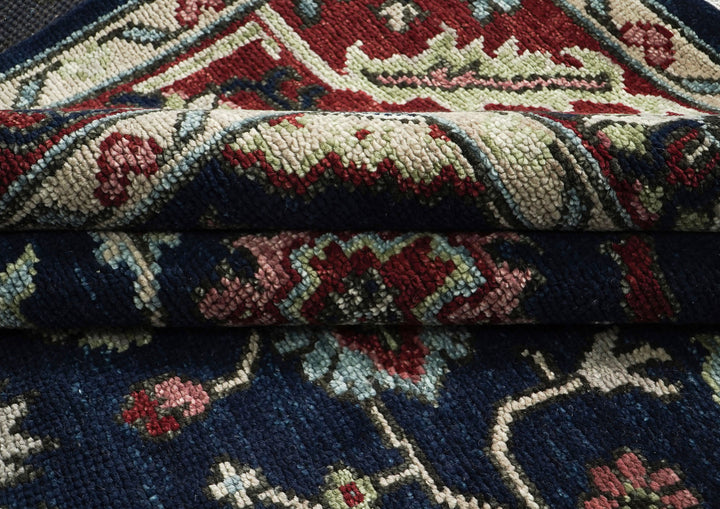 9x12 Blue, Burnt Orange, Rose Color Hand Knotted Oushak Wool Transitional Oriental Rug