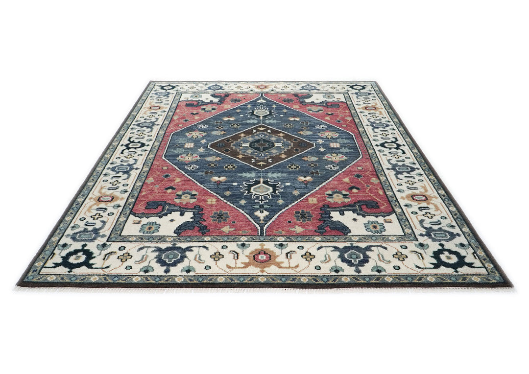 9x12 Rose, Slate, Ivory Color Hand Knotted Oushak Wool Traditional Oriental Rug