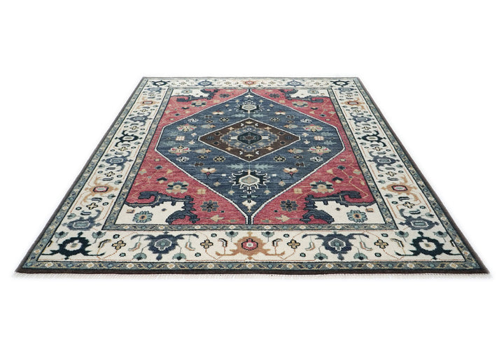9x12 Rose, Slate, Ivory Color Hand Knotted Oushak Wool Traditional Oriental Rug