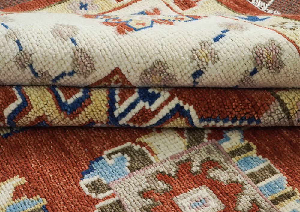 9x12 Burnt Orange, Ivory, Navy Color Hand Knotted Oushak Wool Arts and Crafts Oriental Rug