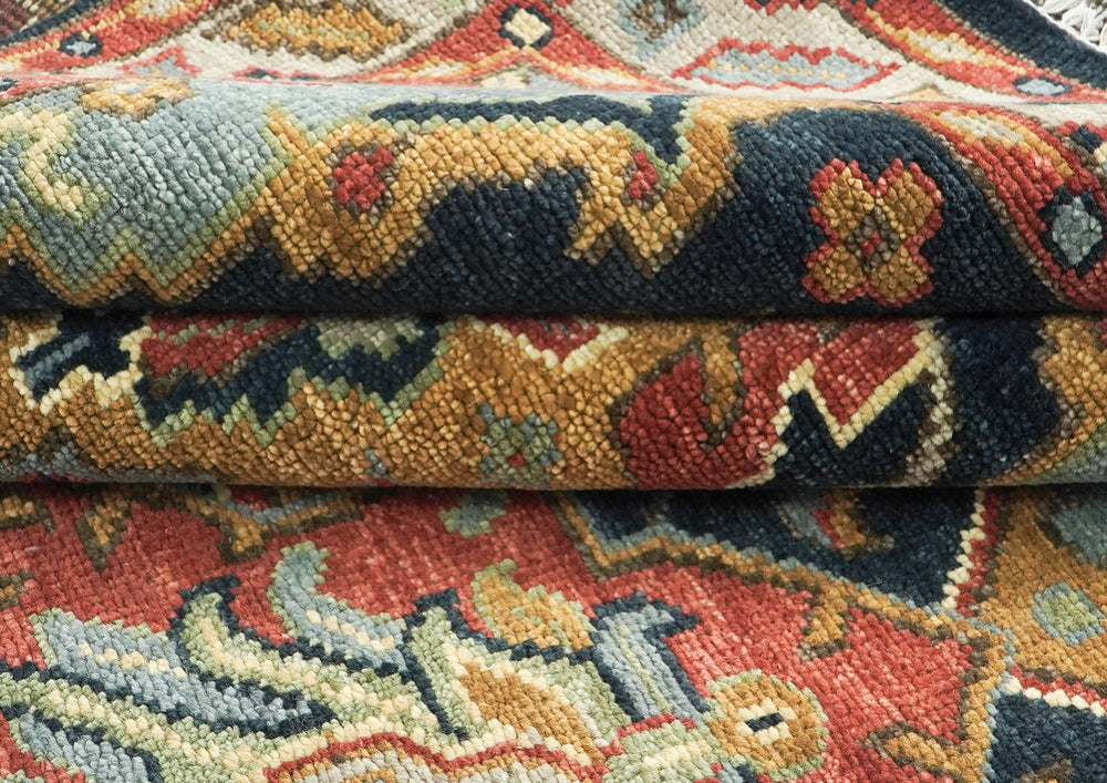 9x12 Blue, Gold, Coral Color Hand Knotted Oushak Wool  Oriental Rug