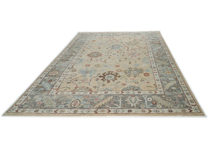10x14 Beige, Gray, Rust Color Hand Knotted Oushak Wool Transitional Oriental Rug