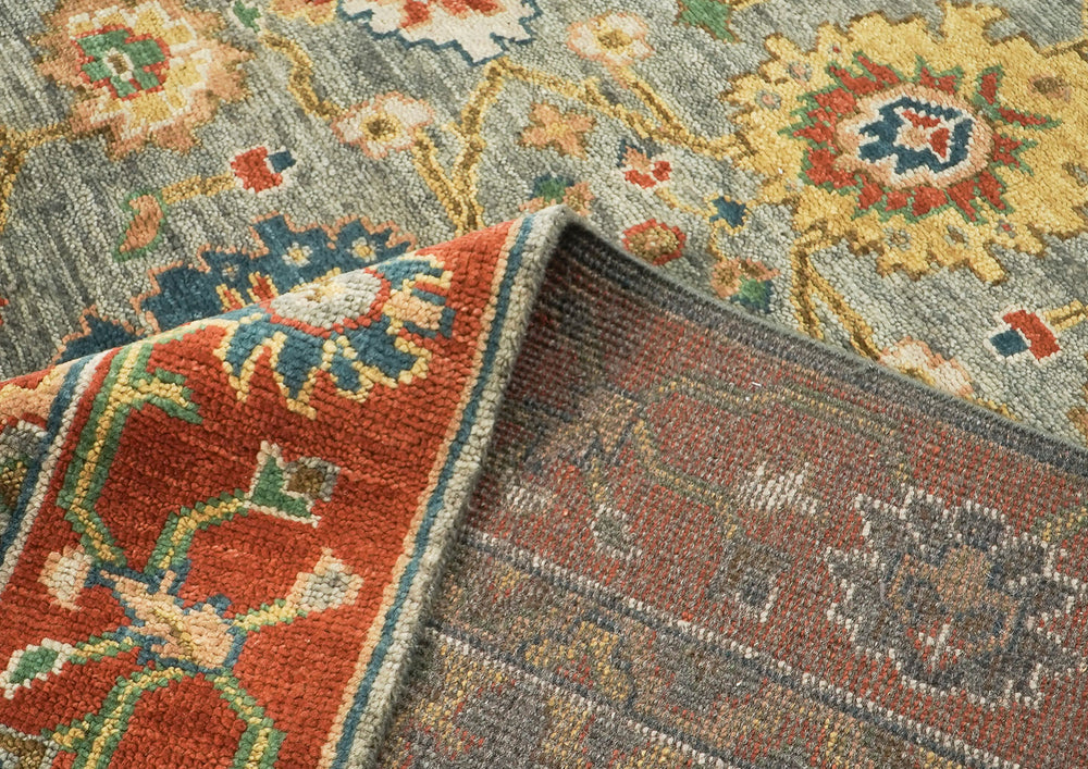 9x12 Blue, Burnt Orange, Gray Color Hand Knotted Oushak Wool Arts and Crafts Oriental Rug