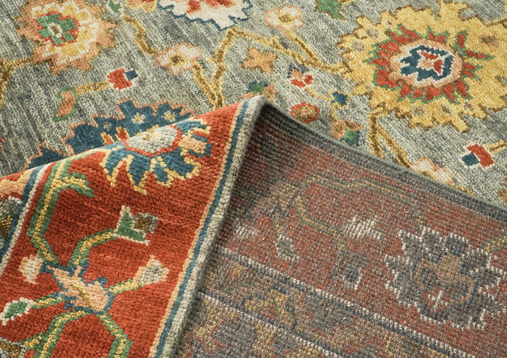 9x12 Blue, Burnt Orange, Gray Color Hand Knotted Oushak Wool  Oriental Rug