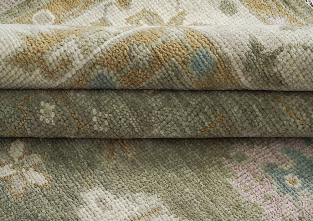 9x12 Sage, Beige, Rose Color Hand Knotted Oushak Wool Traditional Oriental Rug