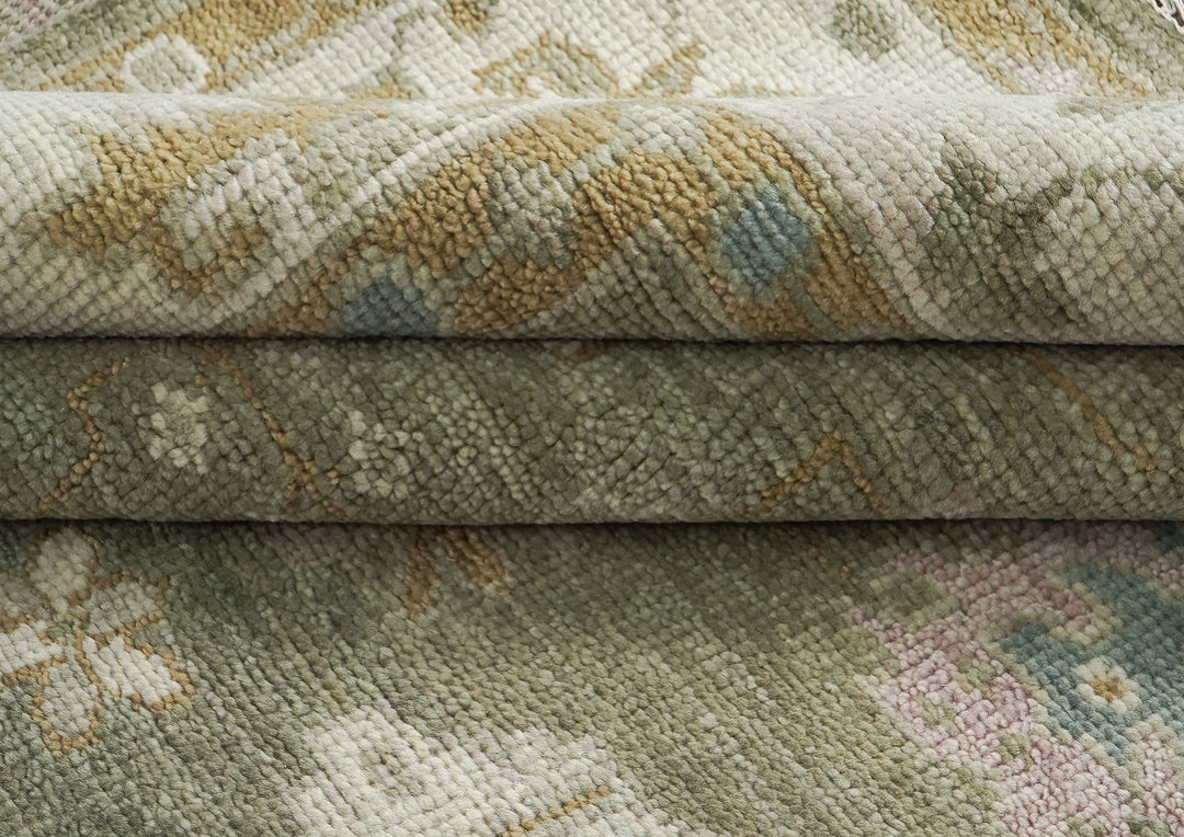 9x12 Sage, Beige, Rose Color Hand Knotted Oushak Wool Traditional Oriental Rug