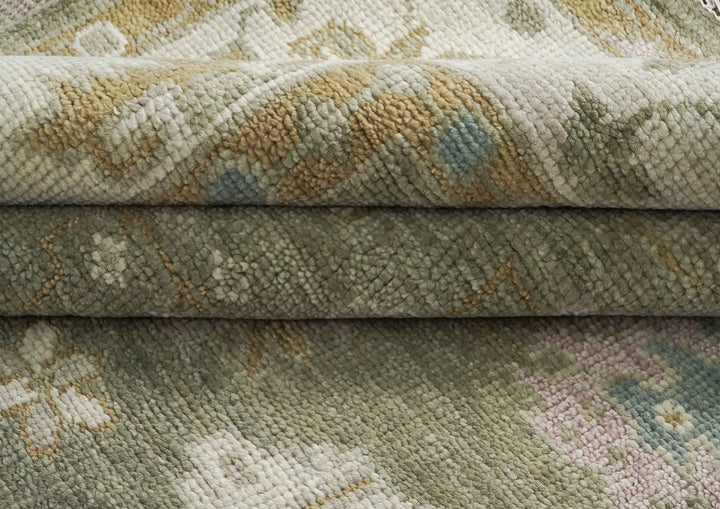 9x12 Sage, Beige, Rose Color Hand Knotted Oushak Wool Traditional Oriental Rug