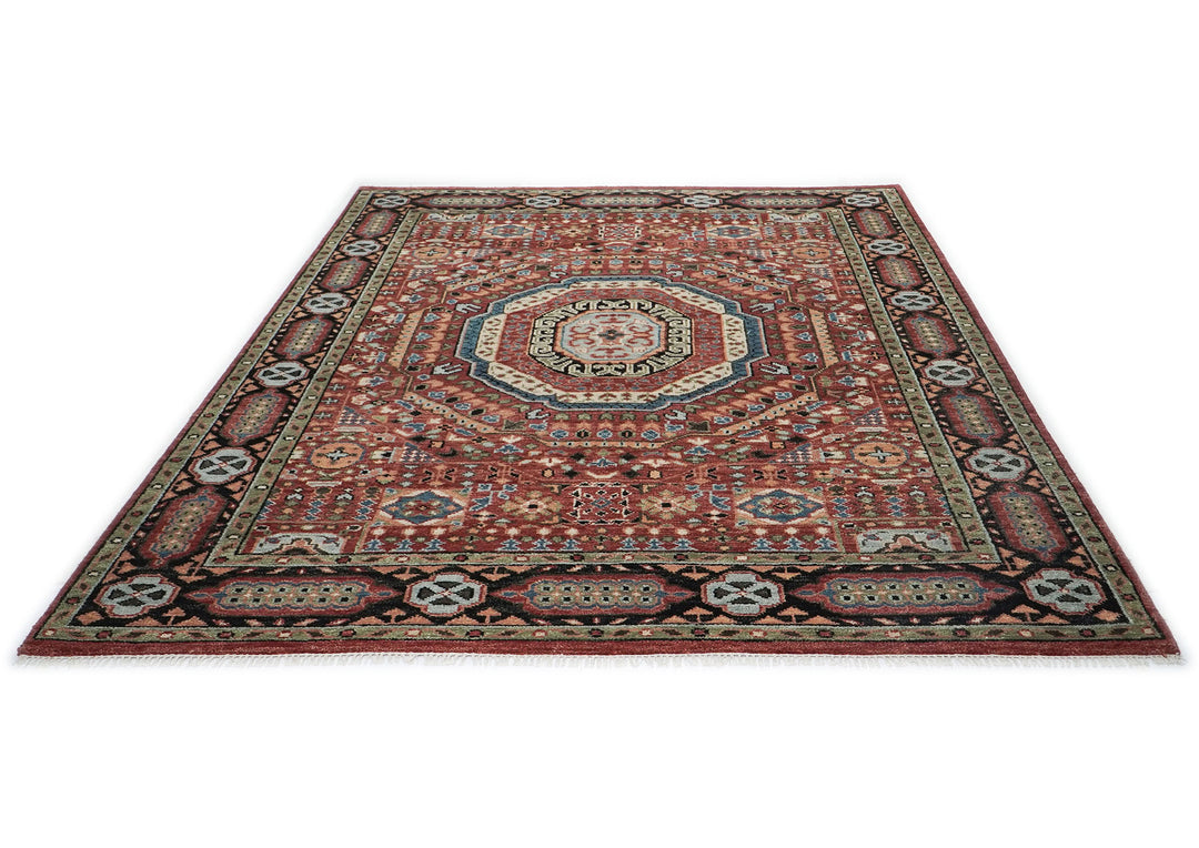 9x12 Rust, Sage, Blue Color Hand Knotted Oushak Wool Traditional Oriental Rug