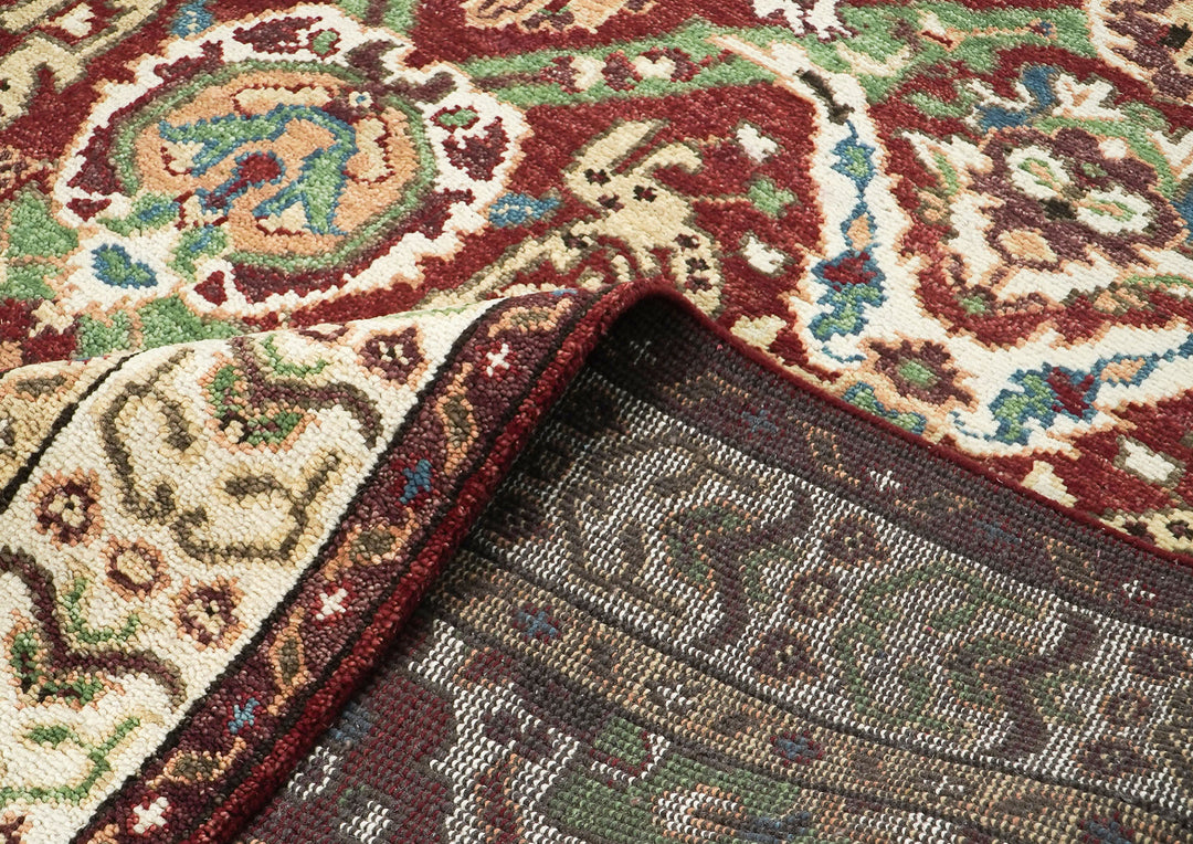 9x12 Rust, Lime, Ivory Color Hand Knotted Oushak Wool Arts and Crafts Oriental Rug