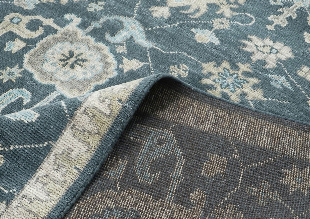 9x12 Blue, Beige, Aqua Color Hand Knotted Oushak Wool Transitional Oriental Rug