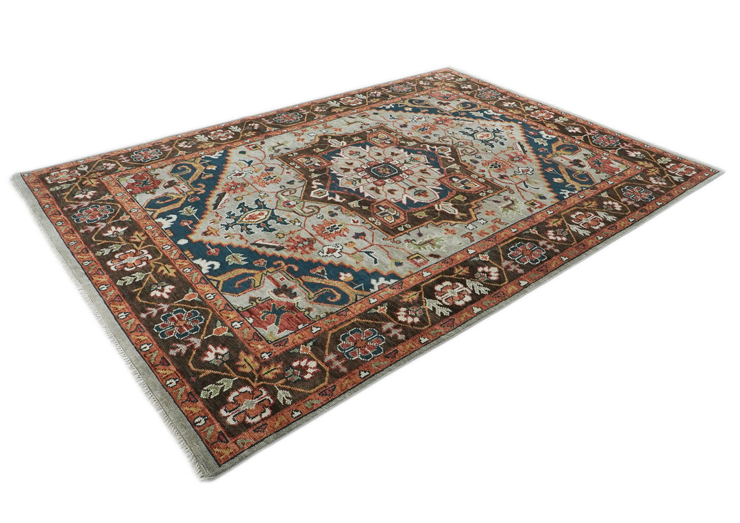 10x14 Gray, Rose, Green Color Hand Knotted Oushak Wool  Oriental Rug