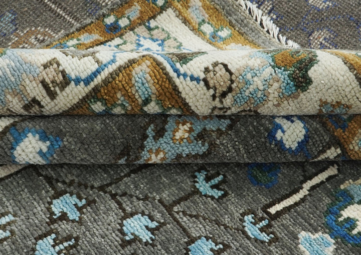 9x12 Gray, Blue, Ivory Color Hand Knotted Oushak Wool Transitional Oriental Rug