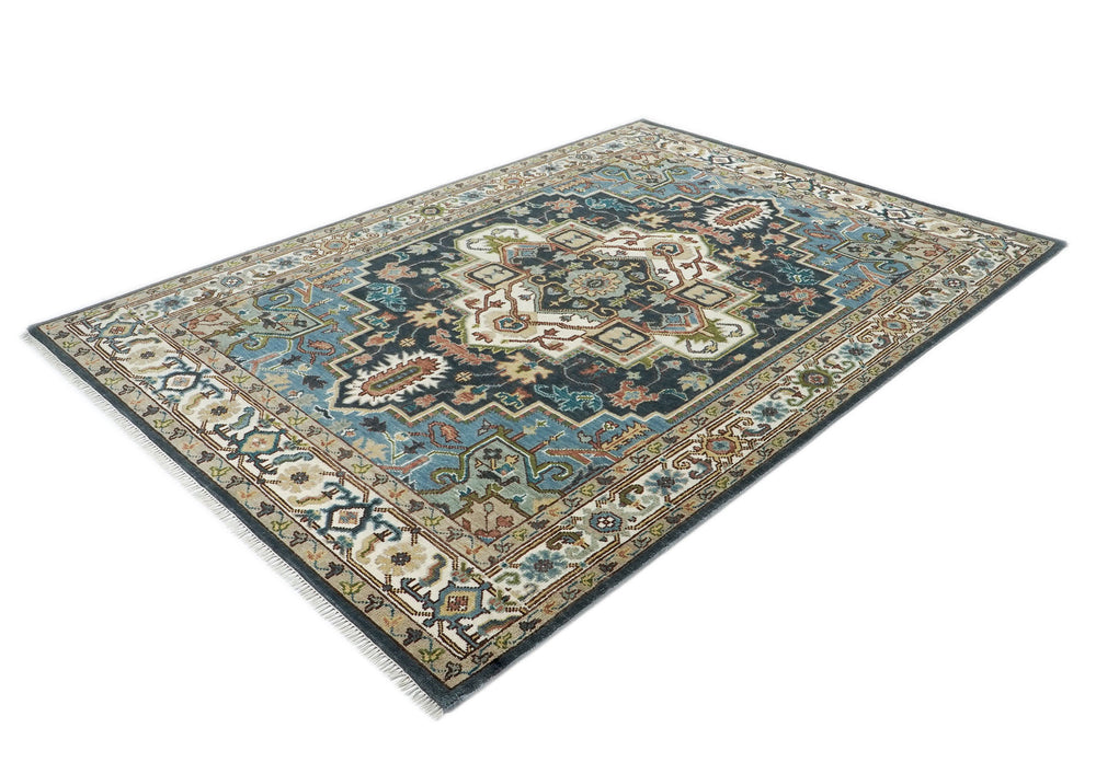 9x12 Blue, Ivory, Taupe Color Hand Knotted Oushak Wool  Oriental Rug