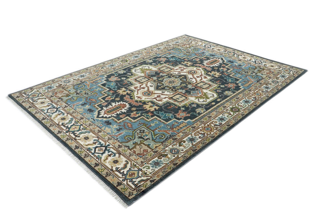 9x12 Blue, Ivory, Taupe Color Hand Knotted Oushak Wool  Oriental Rug