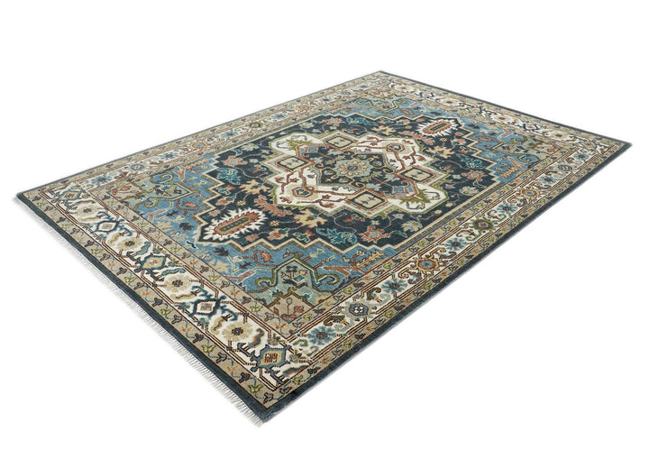 9x12 Blue, Ivory, Taupe Color Hand Knotted Oushak Wool  Oriental Rug