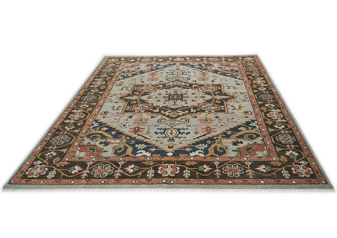 9x12 Slate, Brown, Green Color Hand Knotted Oushak Wool  Oriental Rug