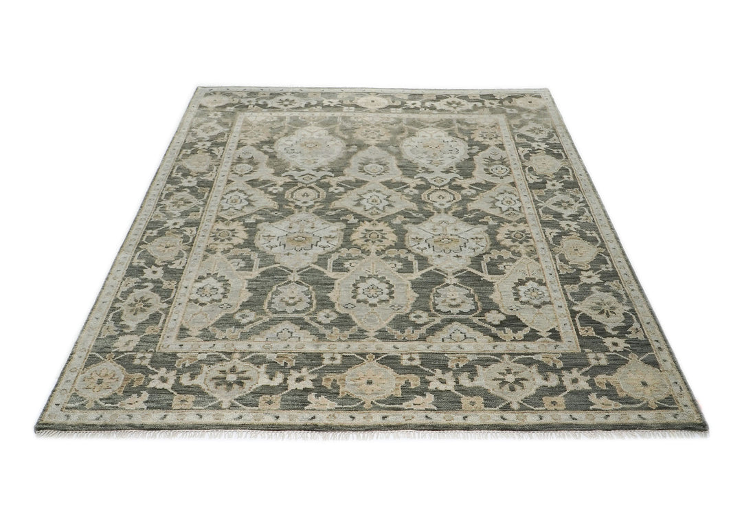 9x12 Gray, Ivory, Tan Color Hand Knotted Oushak Wool Transitional Oriental Rug