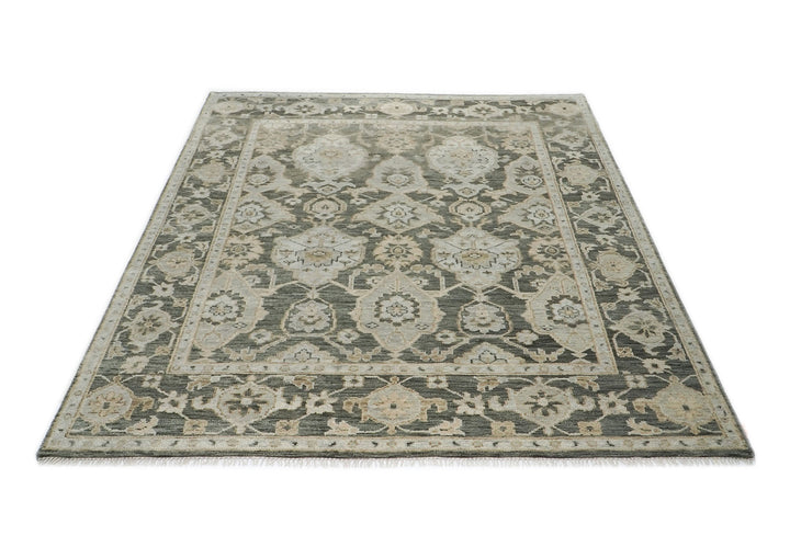 9x12 Gray, Ivory, Tan Color Hand Knotted Oushak Wool Transitional Oriental Rug