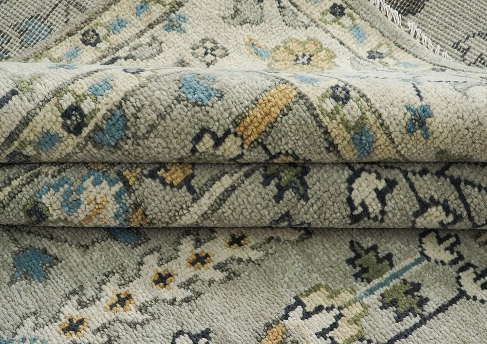 9x12 Gray, Beige, Blue Color Hand Knotted Oushak Wool Transitional Oriental Rug