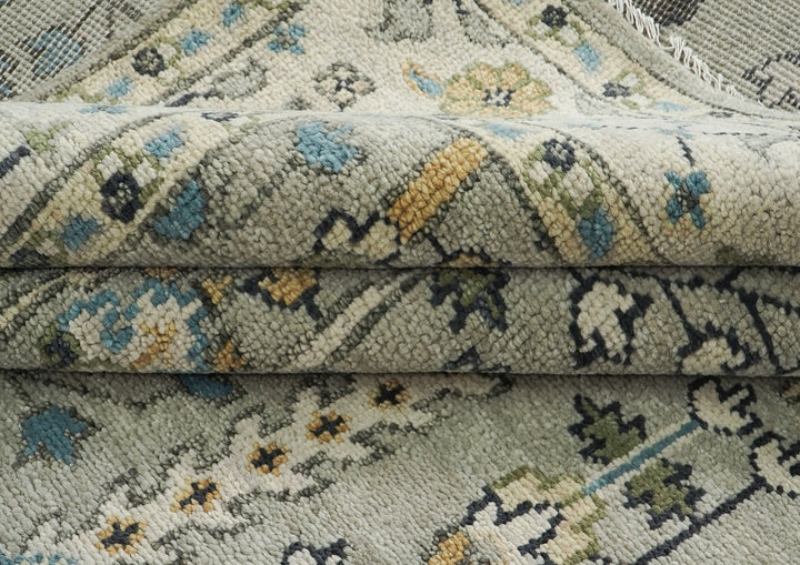 9x12 Gray, Beige, Blue Color Hand Knotted Oushak Wool Transitional Oriental Rug