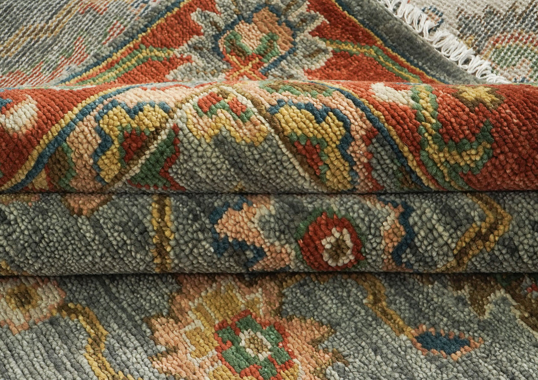 9x12 Blue, Gray, Burnt Orange Color Hand Knotted Oushak Wool  Oriental Rug