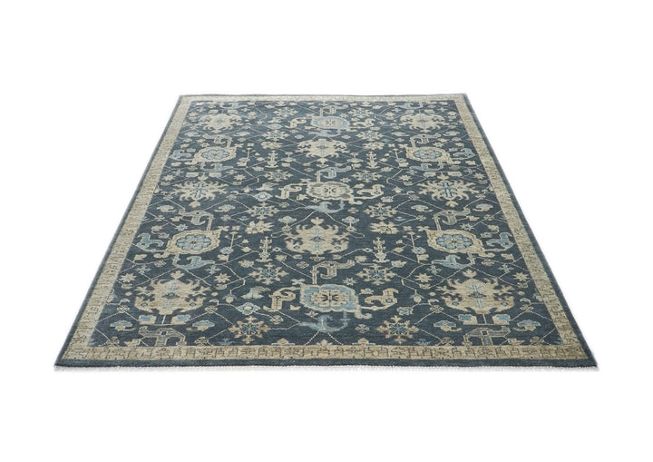 9x12 Blue, Beige, Gray Color Hand Knotted Oushak Wool Transitional Oriental Rug