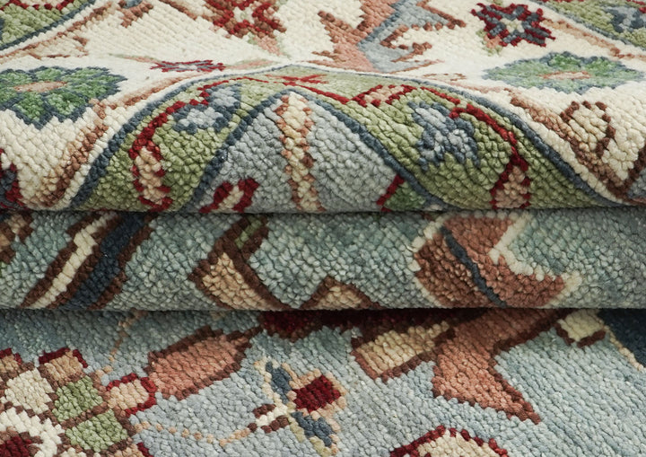 9x12 Blue, Ivory, Sage Color Hand Knotted Oushak Wool Transitional Oriental Rug