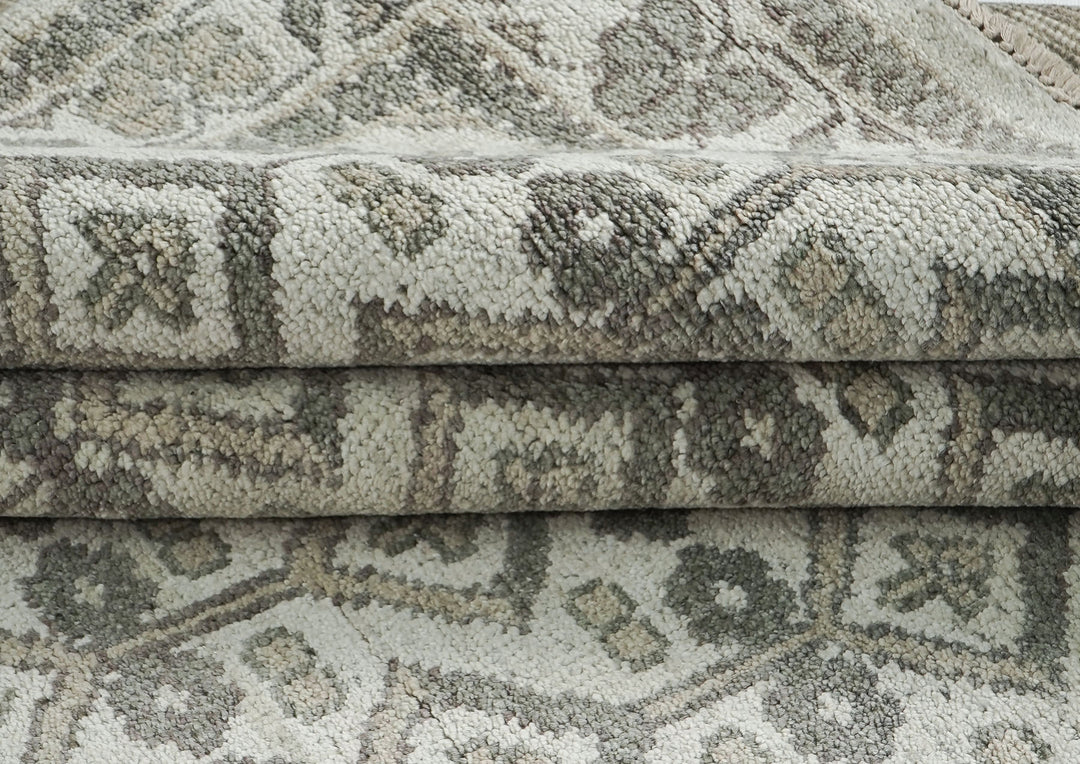 9x12 Gray, Beige, Multi Color Hand Knotted Oushak Wool Transitional Oriental Rug