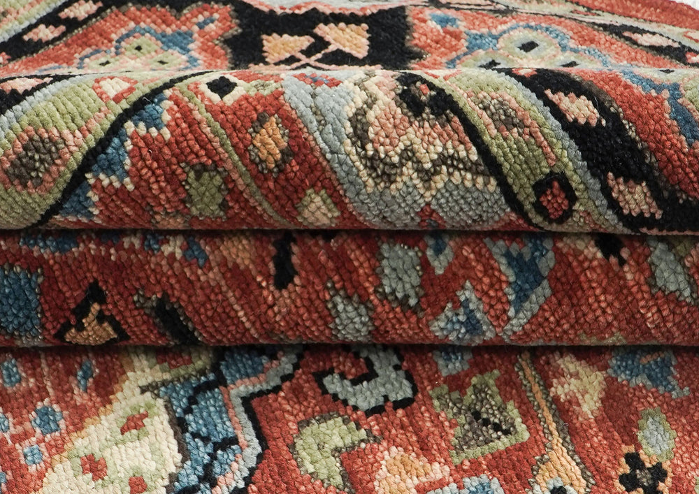 9x12 Rust, Sage, Blue Color Hand Knotted Oushak Wool Traditional Oriental Rug