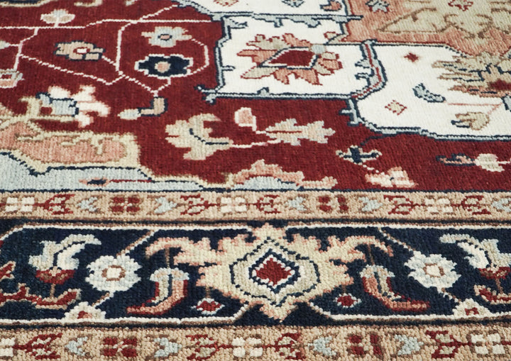 9x12 Rust, Ivory, Blue Color Hand Knotted Oushak Wool  Oriental Rug