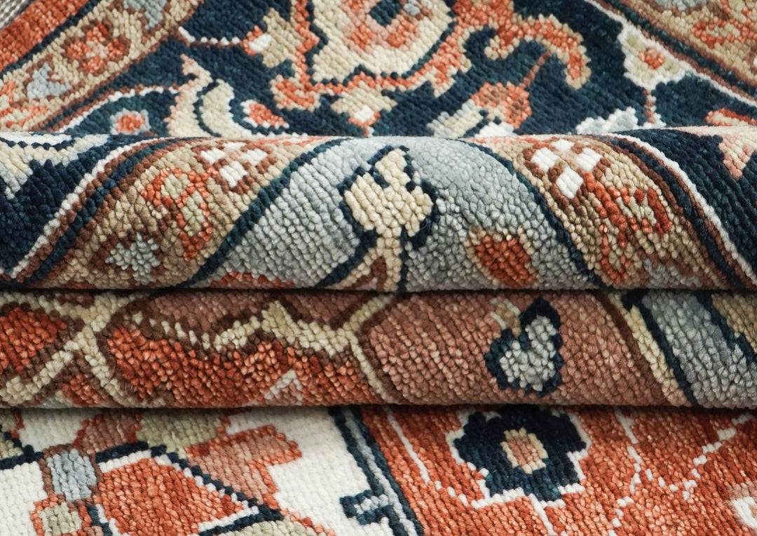 9x12 Burnt Orange, Blue, Ivory Color Hand Knotted Oushak Wool  Oriental Rug