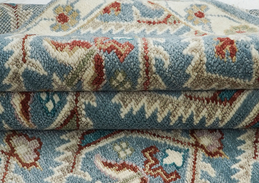 9x12 Blue, Beige, Rust Color Hand Knotted Oushak Wool Transitional Oriental Rug