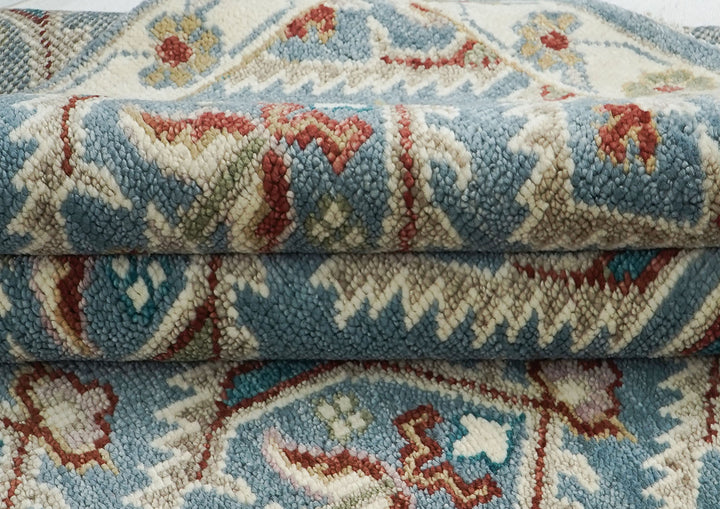 9x12 Blue, Beige, Rust Color Hand Knotted Oushak Wool Transitional Oriental Rug