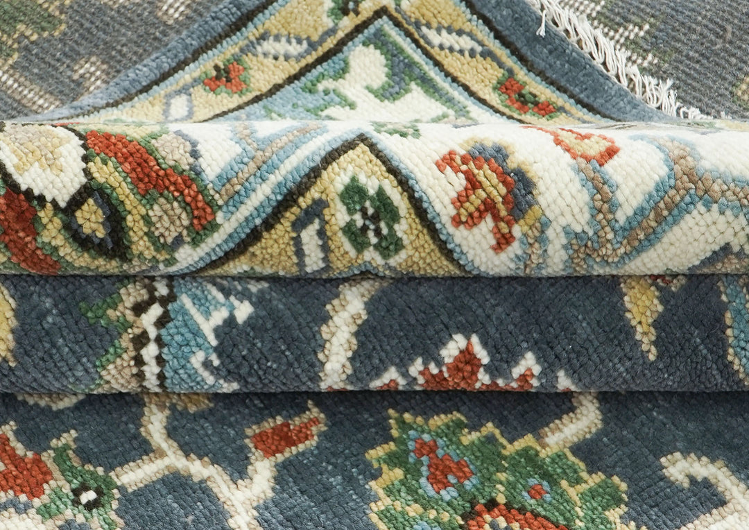 9x12 Blue, Ivory, Green Color Hand Knotted Oushak Wool Arts and Crafts Oriental Rug