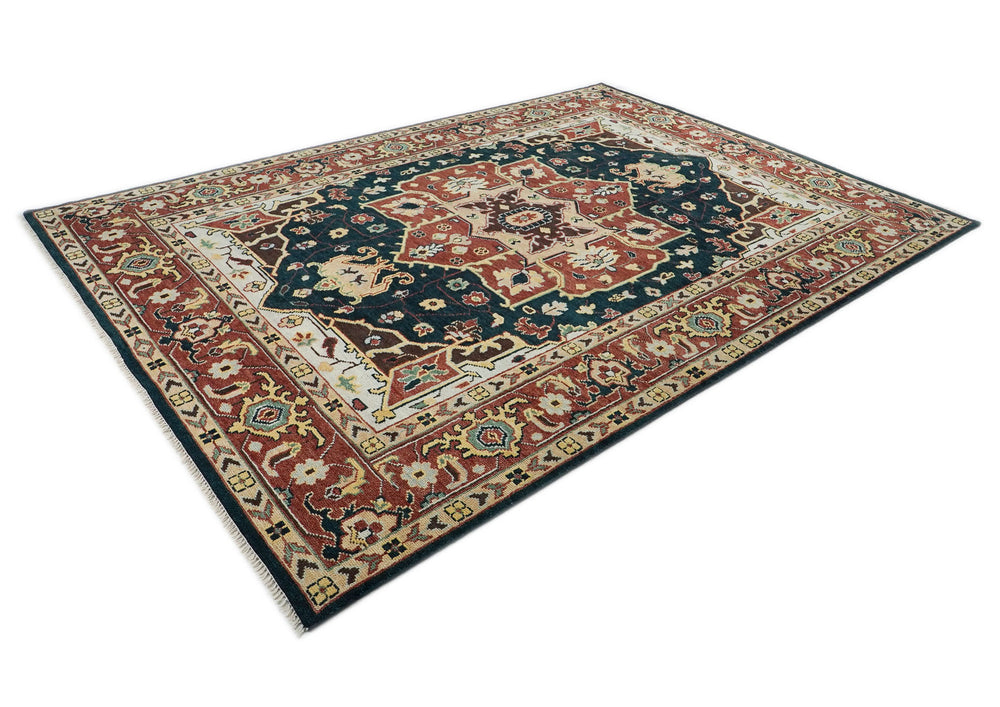 10x14 Green, Rust, Beige Color Hand Knotted Oushak Wool  Oriental Rug