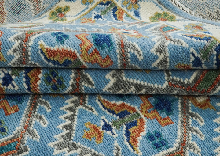 8x10 Blue, Green, Burnt Orange Go Color Hand Knotted Oushak Wool Transitional Oriental Rug
