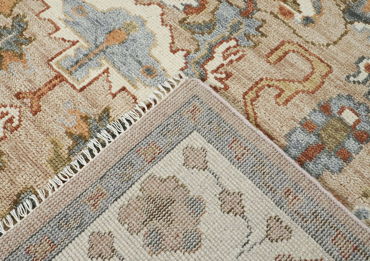 8x10 Mocha, Ivory, Gray Color Hand Knotted Oushak Wool  Oriental Rug