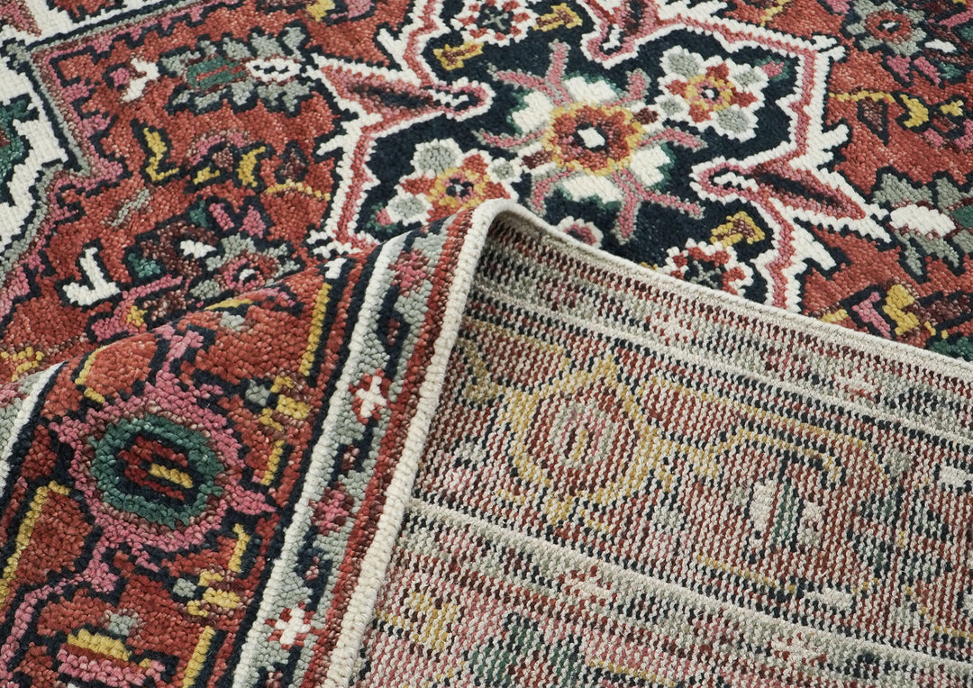 8x10 Pink, Ivory, Gold Color Hand Knotted Heriz Wool Traditional Oriental Rug